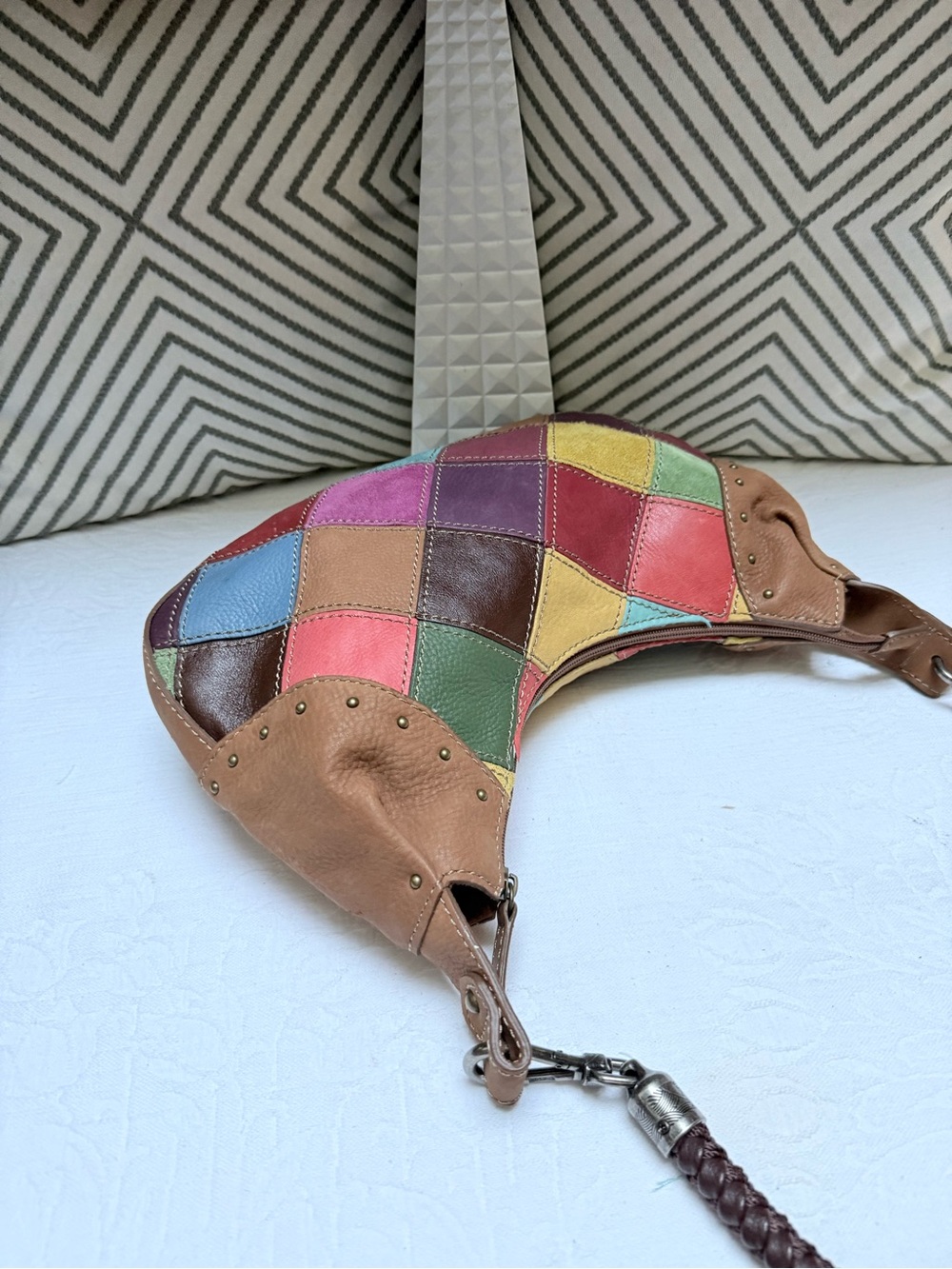 Y2K Style Pelle Patchwork Multicolor Leather Hobo Bag - Picture 8 of 11